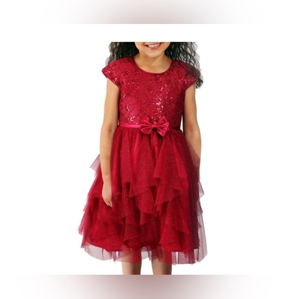 Jona Michelle Girls Formal Tulle Sparkly Dress Sequins Satin Bow Size 6